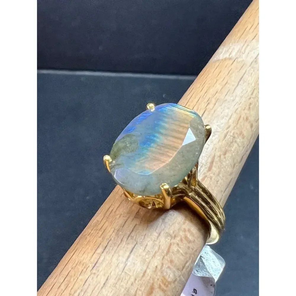 NWT Labradorite Gold Over 925 Sterling Ring Size 7